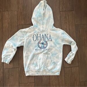Lilo & Stitch Ohana Means Family Disney Blue and White Tie Dyed Hoodie size L